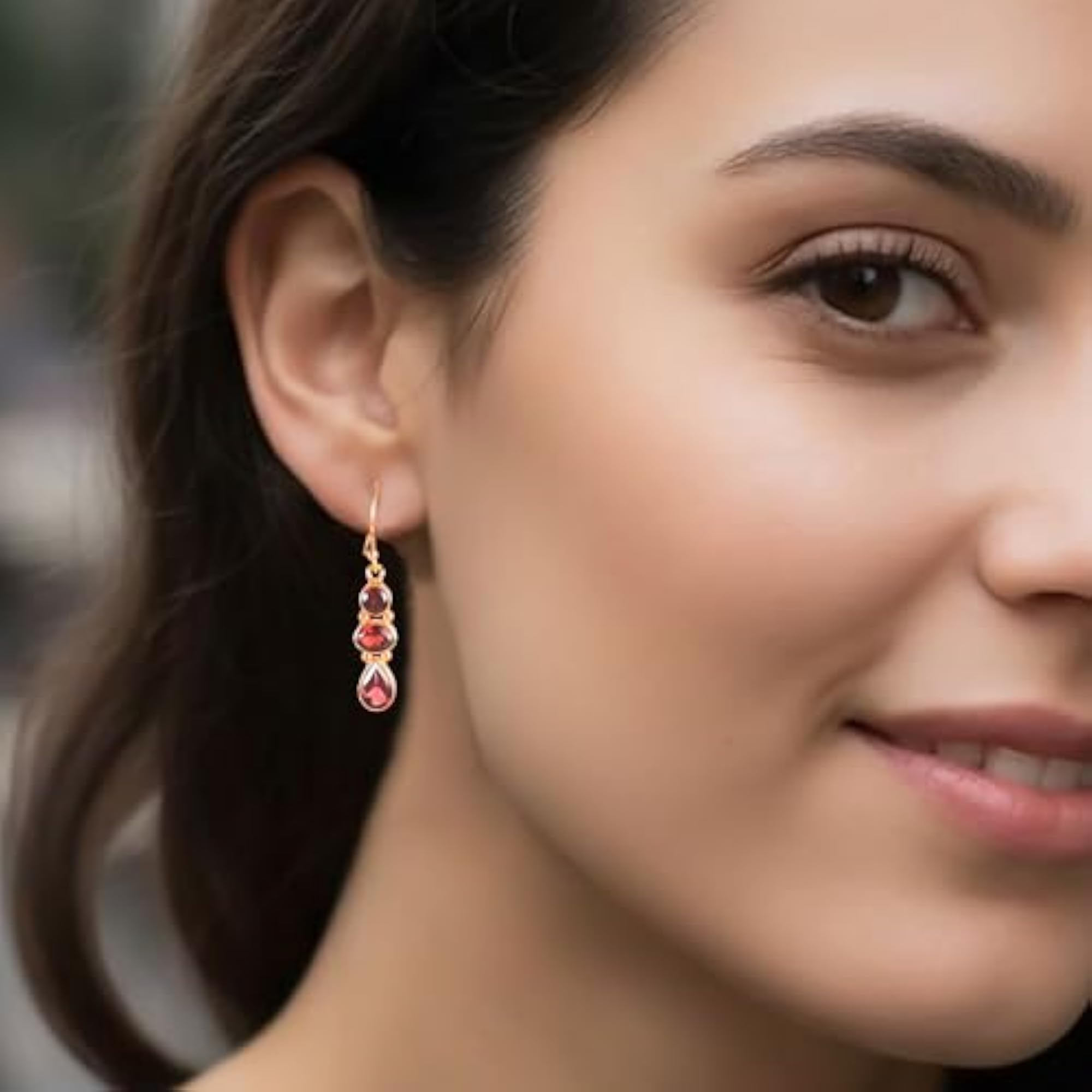 Women's 925 Sterling Silver Garnet Earrings, Red Gemstone